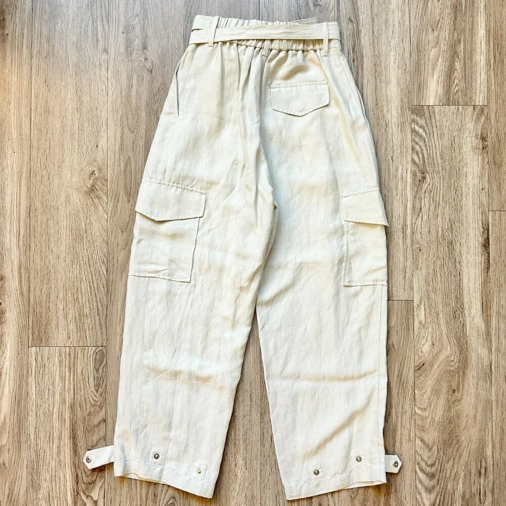 Aritzia Wilfred Kafka Linen High Rise Cargo Coastal Pants in Sand Cream Size 0